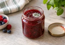 Плесень на продуктах: риски и вопросы хранения Открытая банка варенья с небольшим пятном плесени на поверхности